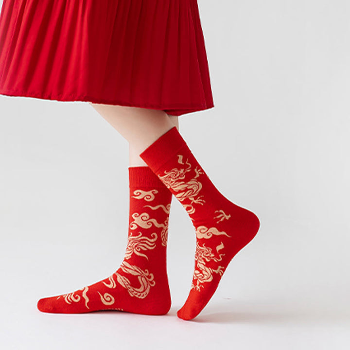 Calcetines unisex de algodón con diseño de dragón rojo y Buddha Stones para hombre y mujer - image 7