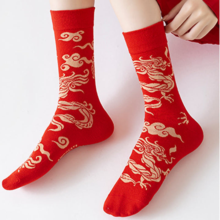 Calcetines unisex de algodón con diseño de dragón rojo y Buddha Stones para hombre y mujer - image 9