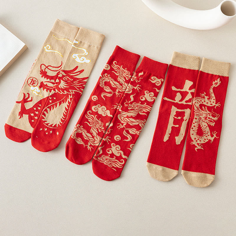 Calcetines unisex de algodón con diseño de dragón rojo y Buddha Stones para hombre y mujer - image 1