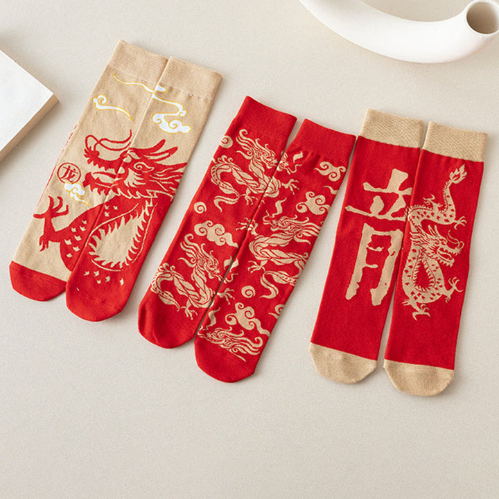 Calcetines unisex de algodón con diseño de dragón rojo y Buddha Stones para hombre y mujer - image 1