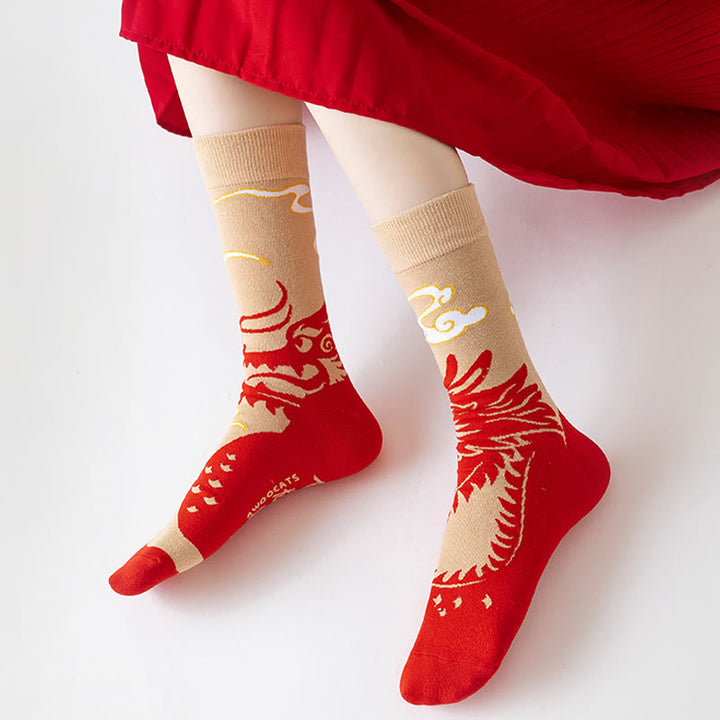 Calcetines unisex de algodón con diseño de dragón rojo y Buddha Stones para hombre y mujer - image 3