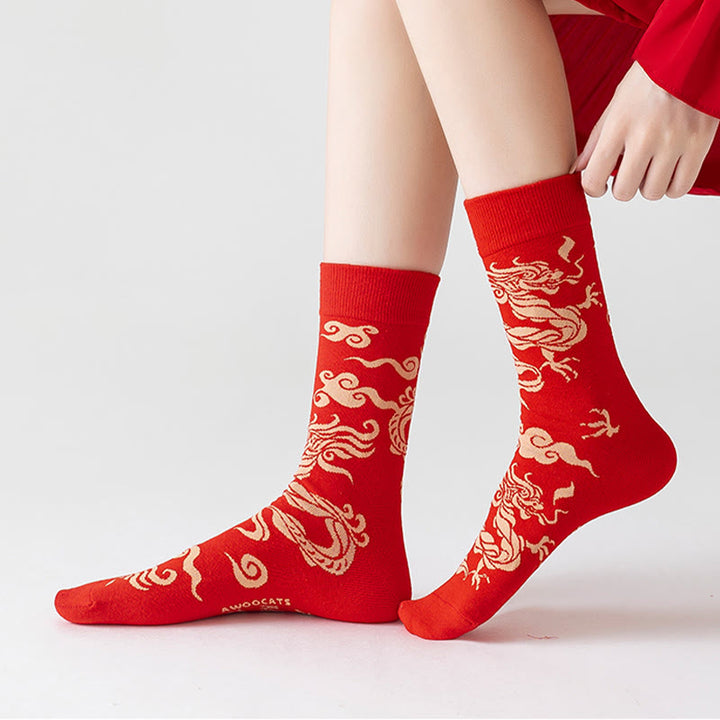 Calcetines unisex de algodón con diseño de dragón rojo y Buddha Stones para hombre y mujer - image 8
