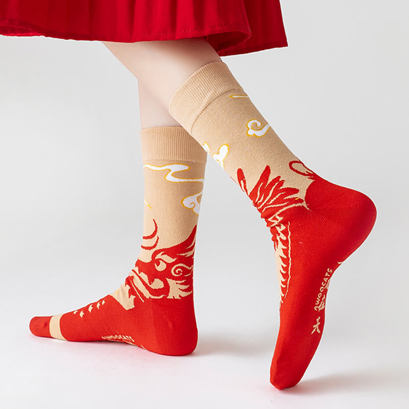 Calcetines unisex de algodón con diseño de dragón rojo y Buddha Stones para hombre y mujer - image 2