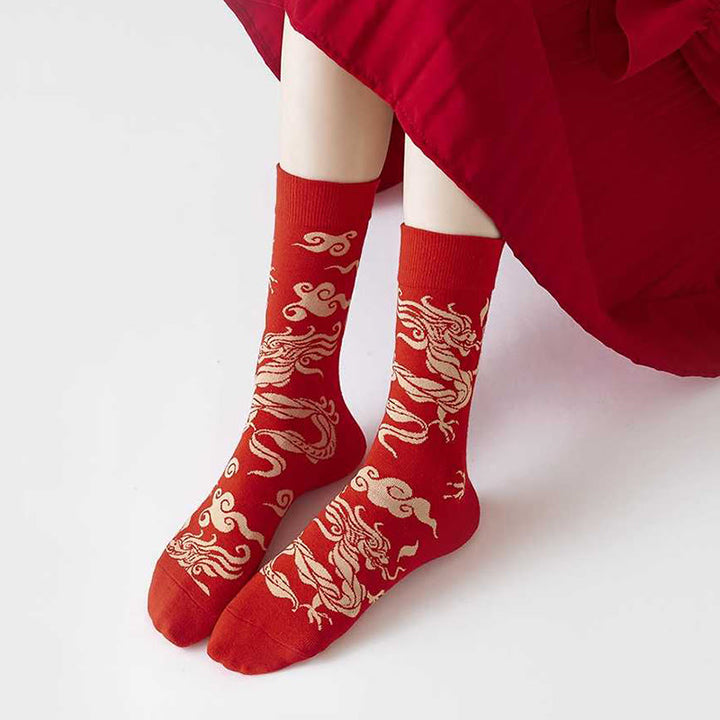 Calcetines unisex de algodón con diseño de dragón rojo y Buddha Stones para hombre y mujer - image 6
