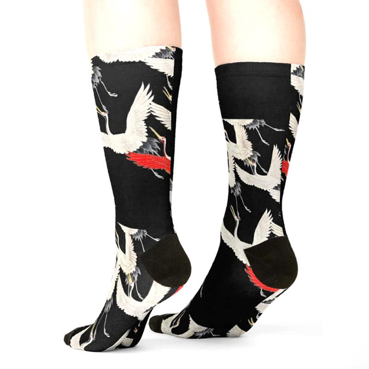 Calcetines unisex con diseño de grullas blancas y rojas de Buddha Stones para hombre y mujer - image 4