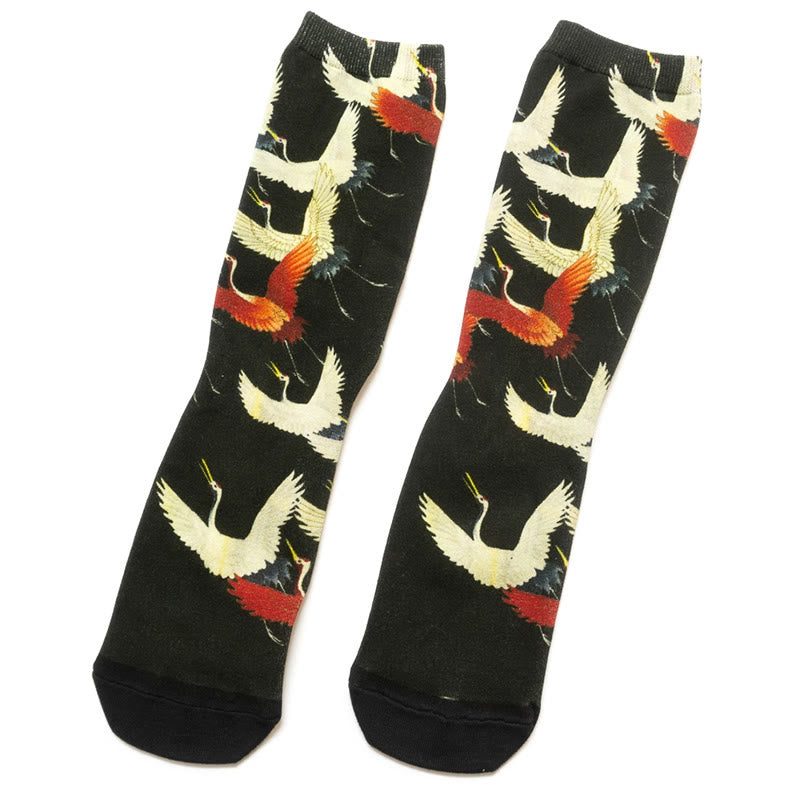 Calcetines unisex con diseño de grullas blancas y rojas de Buddha Stones para hombre y mujer - image 1