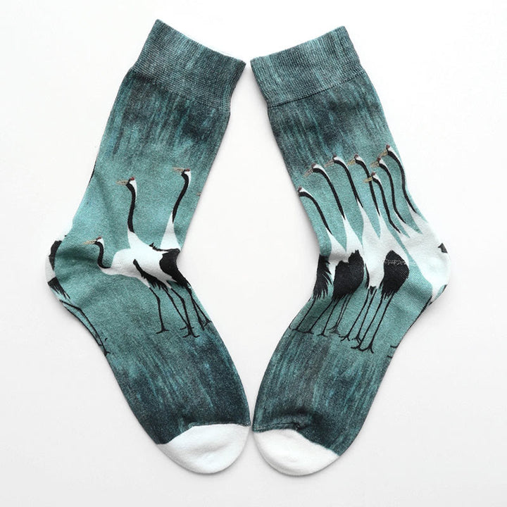 Calcetines informales de algodón con diseño de grulla blanca y Buddha Stones para mujer - Cadete Azul - S (US. 4,5-7, EU 35-38, UK/AU 2,5-4,5, AISA 22,5-24,5 cm) - image 0