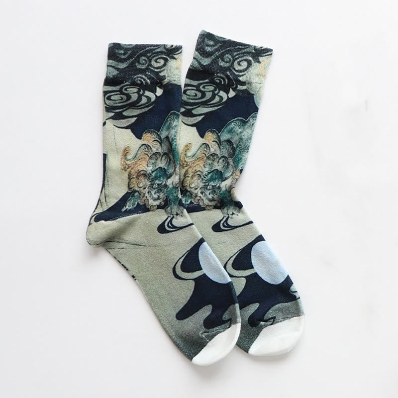 Calcetines informales de algodón con ondas multicolores estilo tinta de Buddha Stones para mujer - image 1