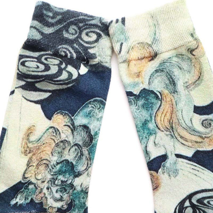 Calcetines informales de algodón con ondas multicolores estilo tinta de Buddha Stones para mujer - image 2