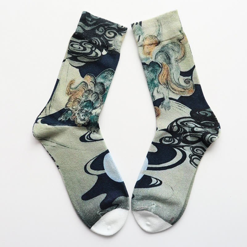 Calcetines informales de algodón con ondas multicolores estilo tinta de Buddha Stones para mujer - Gotas de miel - S (US. 4,5-7, EU 35-38, UK/AU 2,5-4,5, AISA 22,5-24,5 cm) - image 0