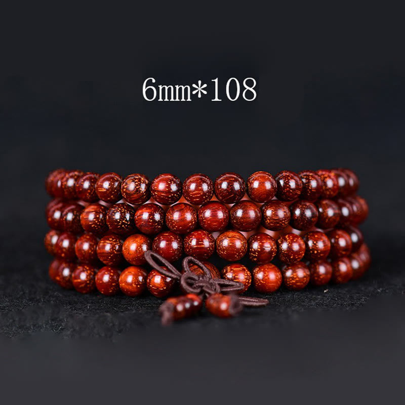 Pulsera de equilibrio de sándalo rojo con hoja pequeña tibetana de Buddha Stones - 6 mm x 108 - image 1