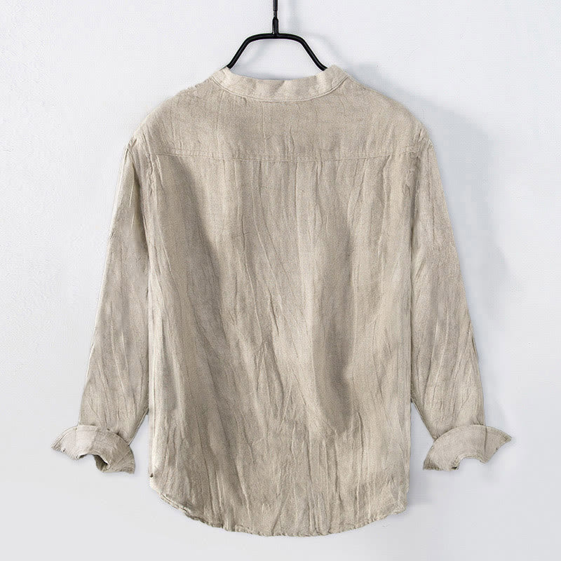 Camisa de manga larga con botones y estampado de Buddha Stones, de algodón y lino, para hombre - image 17