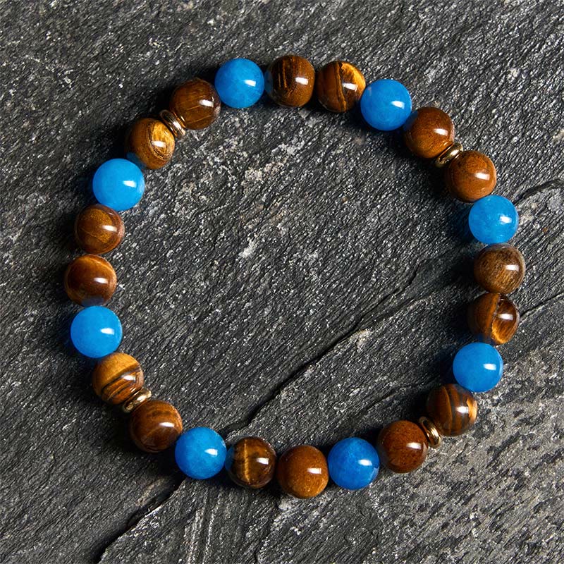 Pulsera de motivación con cuentas espaciadoras de ojo de tigre y apatita de Buddha Stones - Apatita y ojo de tigre (circunferencia de la muñeca: 19-22 cm) - image 0