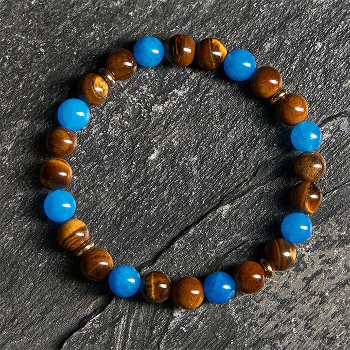 Pulsera de motivación con cuentas espaciadoras de ojo de tigre y apatita de Buddha Stones - Apatita y ojo de tigre (circunferencia de la muñeca: 19-22 cm) - image 0