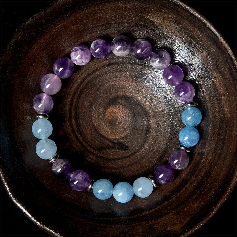 Pulsera de la paz con cuentas espaciadoras de amatista y aguamarina de Buddha Stones - Amatista y aguamarina (circunferencia de la muñeca: 19-22 cm) - image 0