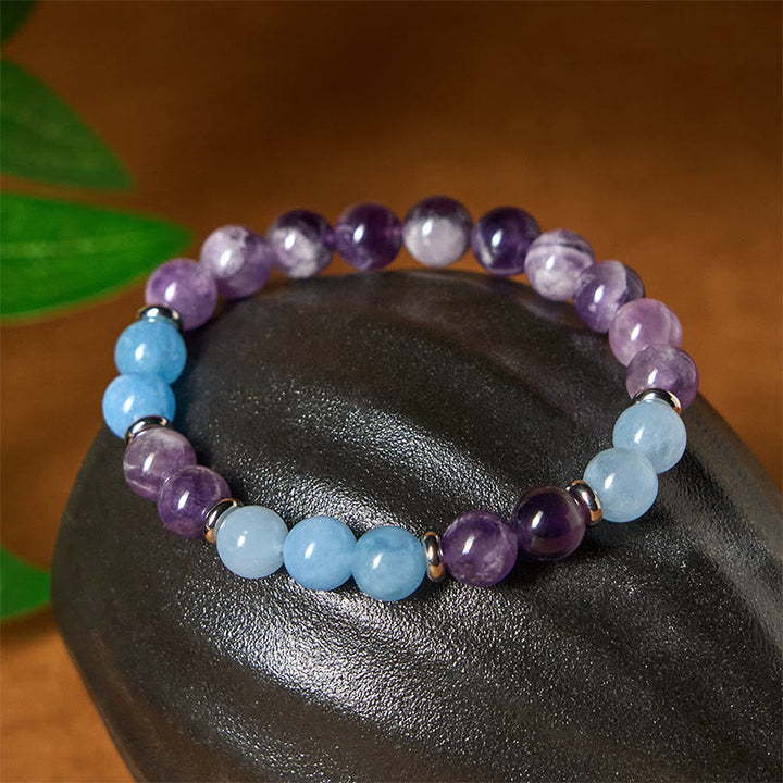 Pulsera de la paz con cuentas espaciadoras de amatista y aguamarina de Buddha Stones - image 2