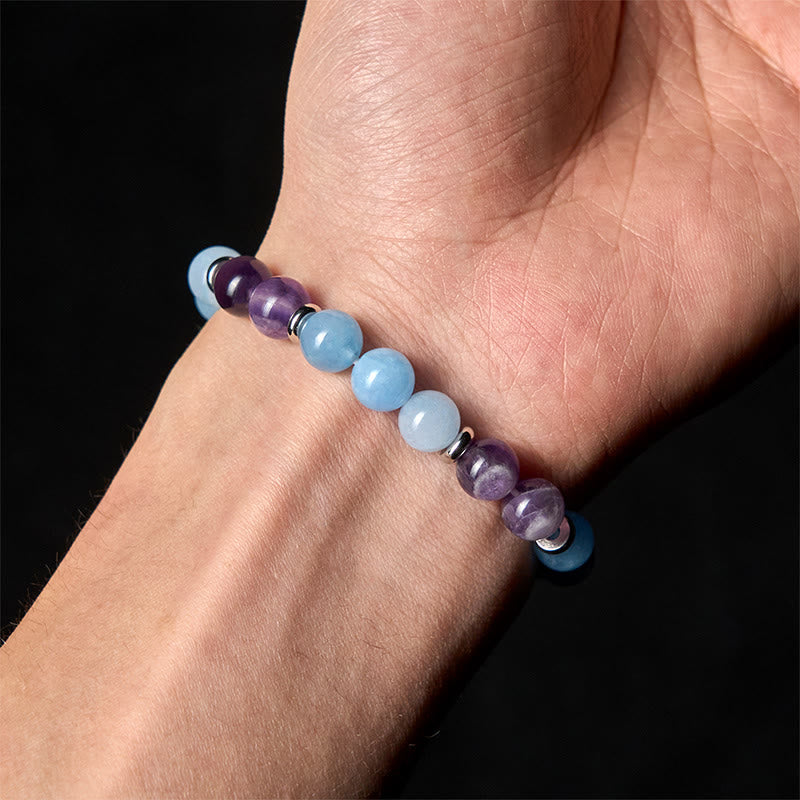 Pulsera de la paz con cuentas espaciadoras de amatista y aguamarina de Buddha Stones - image 4