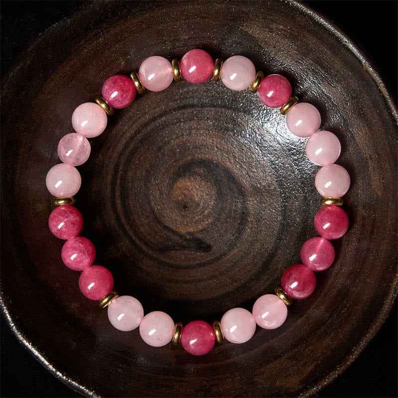 Pulsera de cuentas de cristal rosa de cuarzo fresa con Buddha Stones y amor positivo - image 2