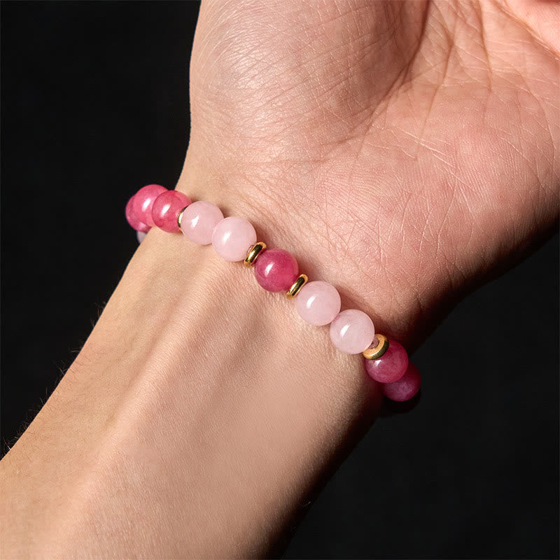 Pulsera de cuentas de cristal rosa de cuarzo fresa con Buddha Stones y amor positivo - image 4