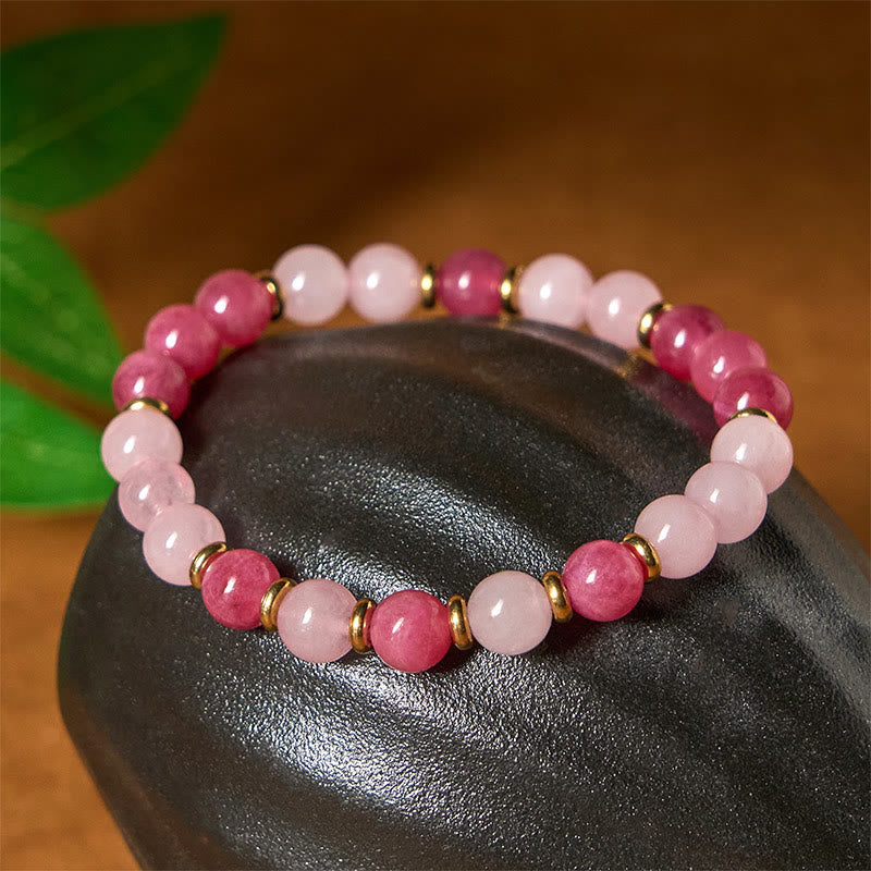 Pulsera de cuentas de cristal rosa de cuarzo fresa con Buddha Stones y amor positivo - image 3