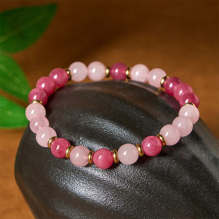 Pulsera de cuentas de cristal rosa de cuarzo fresa con Buddha Stones y amor positivo - image 3