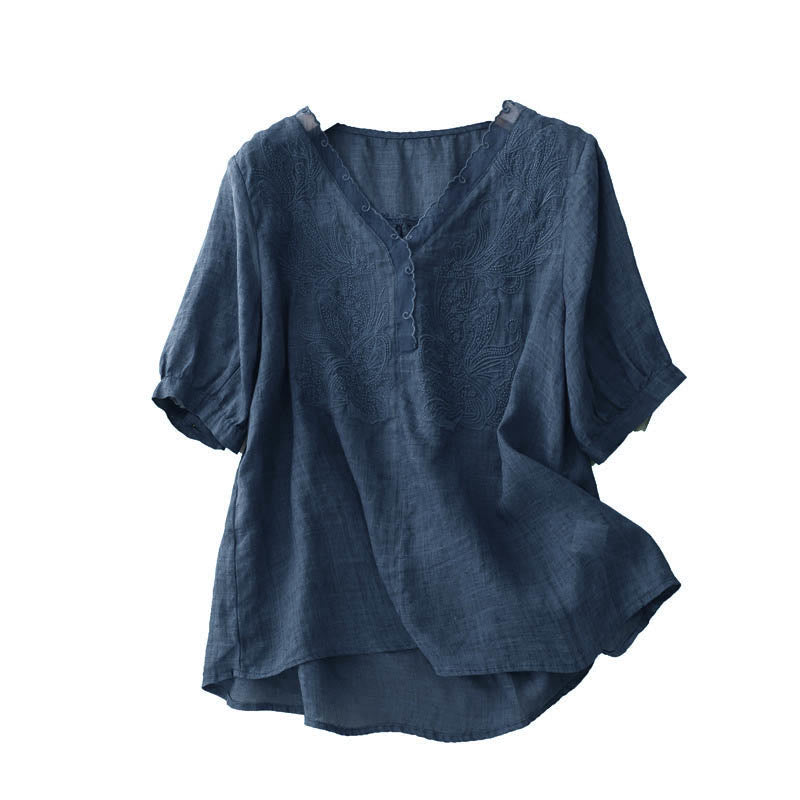 Camisa de media manga con cuello en V y mariposa de Buddha Stones para mujer - image 20