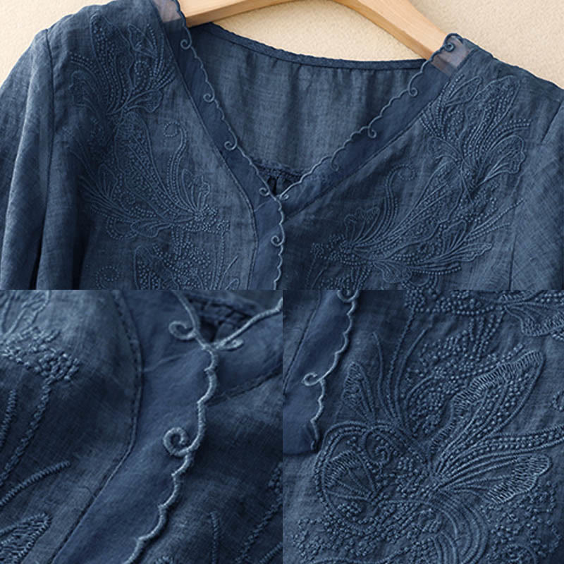 Camisa de media manga con cuello en V y mariposa de Buddha Stones para mujer - image 17