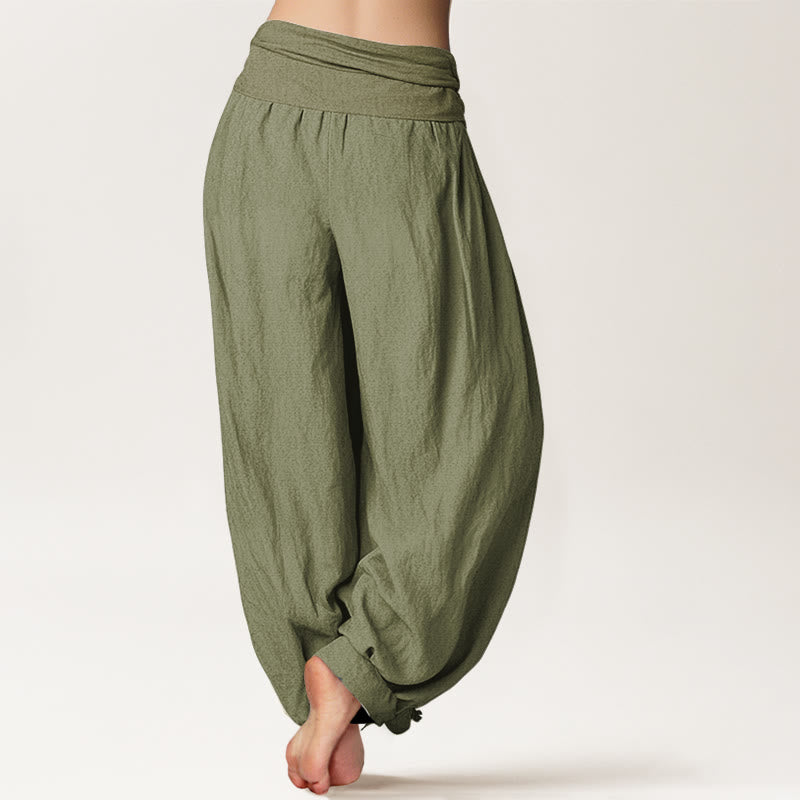 Pantalones harén de algodón con cintura elástica para mujer, con estampado de loto y Buddha Stones - image 1