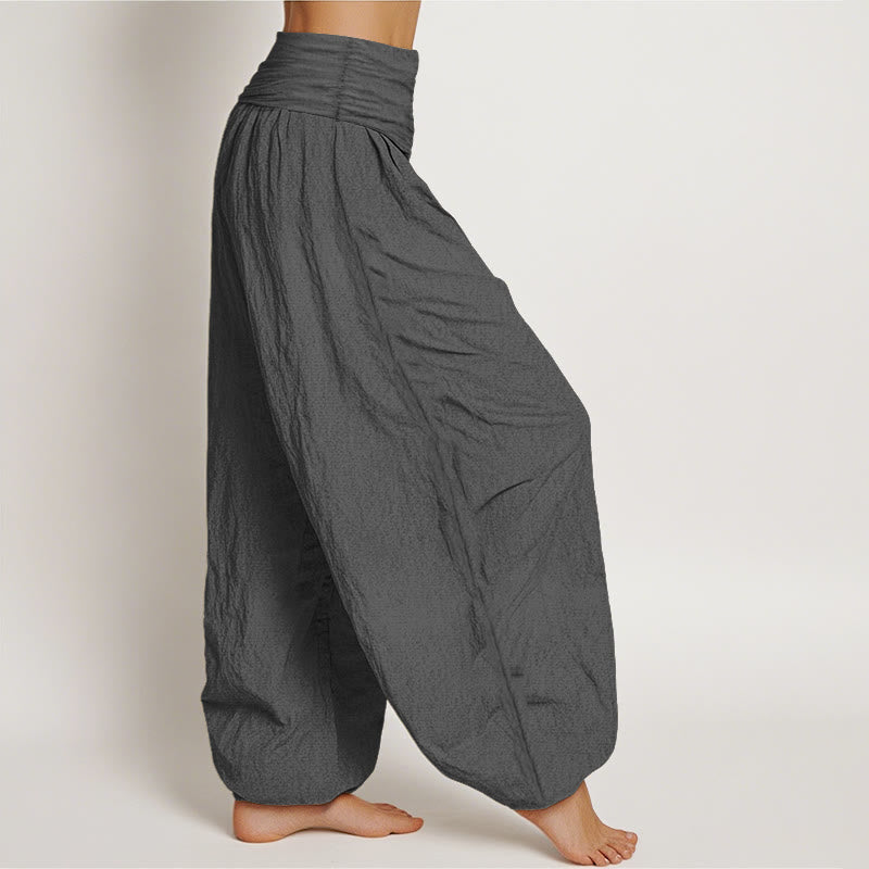 Pantalones harén de algodón con cintura elástica para mujer, con estampado de símbolo Om y loto floreciente de Buddha Stones - image 10