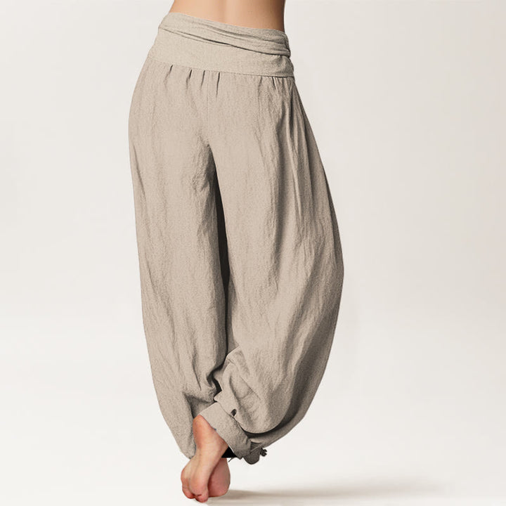 Pantalones harén de algodón con cintura elástica para mujer, con estampado de símbolo Om y loto floreciente de Buddha Stones - image 12