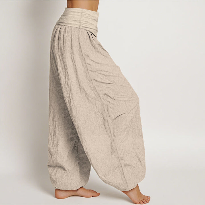 Pantalones harén de algodón puro con cintura elástica para mujer, con estampado de símbolo de loto y Buddha Stones - image 2