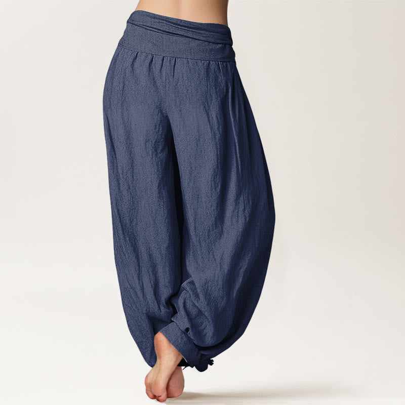 Pantalones harén de algodón puro con cintura elástica para mujer, con estampado de símbolo de loto y Buddha Stones - image 9