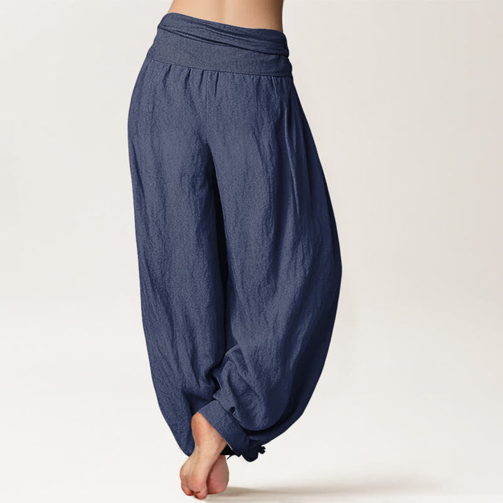 Pantalones harén de algodón puro con cintura elástica para mujer, con estampado de símbolo de loto y Buddha Stones - image 9