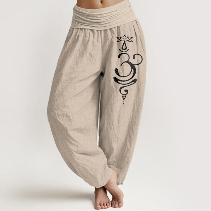 Pantalones harén de algodón puro con cintura elástica para mujer, estampado de símbolo de Unalome, flor de loto y Buddha Stones - Broncearse - US22，UK/AU26，EU54 (6XL) - image 11
