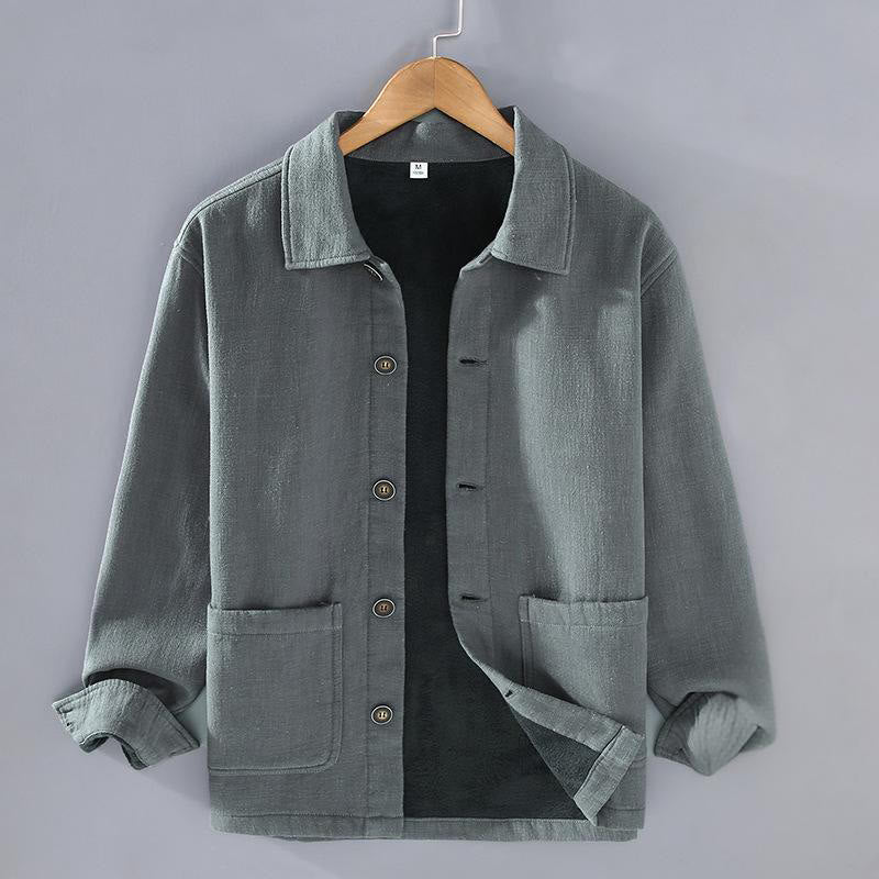 Chaqueta térmica de manga larga Buddha Stones para hombre, de lino y ramio, con forro polar y bolsillos. - Gris pizarra claro - US/UK/AU42, EU52 (3XL) - image 0