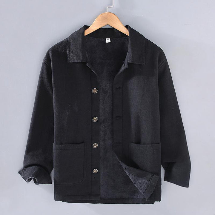 Chaqueta térmica de manga larga Buddha Stones para hombre, de lino y ramio, con forro polar y bolsillos. - Negro - US/UK/AU42, EU52 (3XL) - image 11