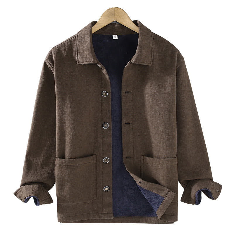 Chaqueta térmica de manga larga Buddha Stones para hombre, de lino y ramio, con forro polar y bolsillos. - image 15