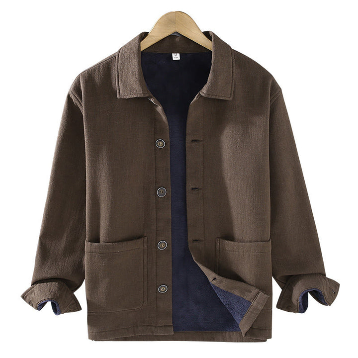 Chaqueta térmica de manga larga Buddha Stones para hombre, de lino y ramio, con forro polar y bolsillos. - image 15