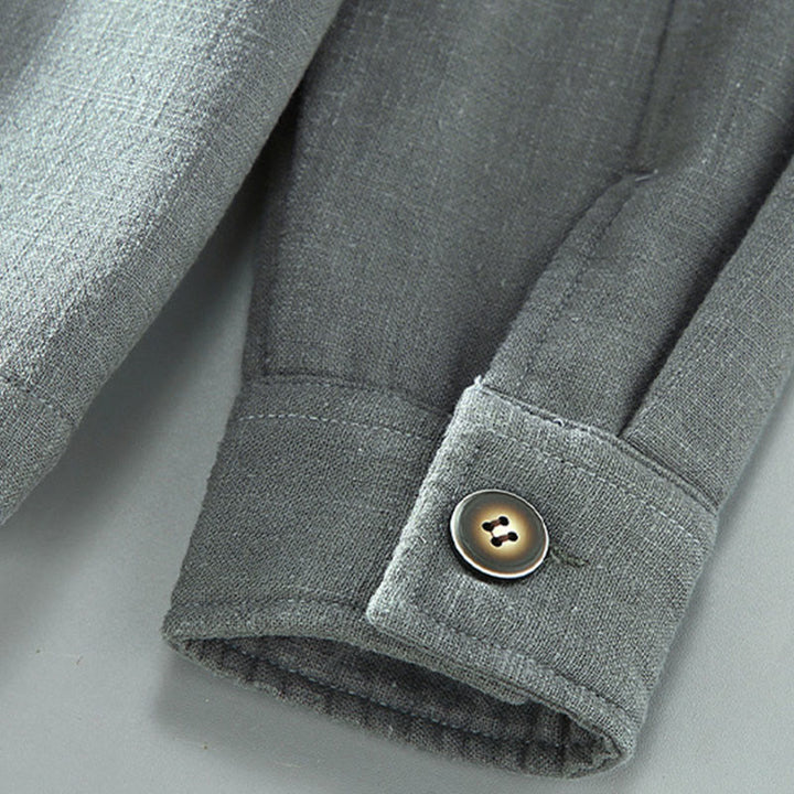 Chaqueta térmica de manga larga Buddha Stones para hombre, de lino y ramio, con forro polar y bolsillos. - image 9
