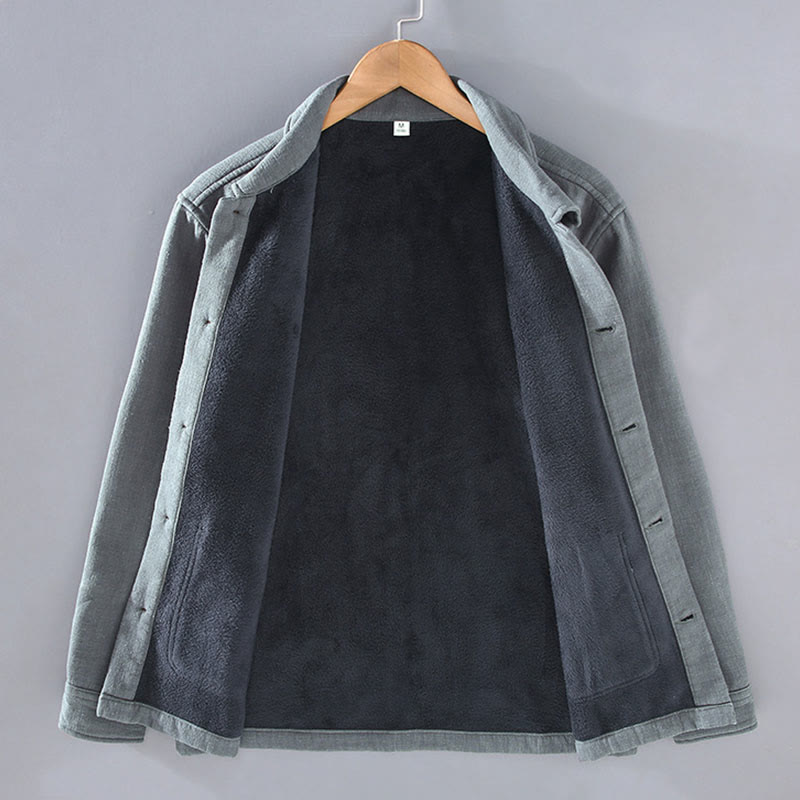 Chaqueta térmica de manga larga Buddha Stones para hombre, de lino y ramio, con forro polar y bolsillos. - image 2