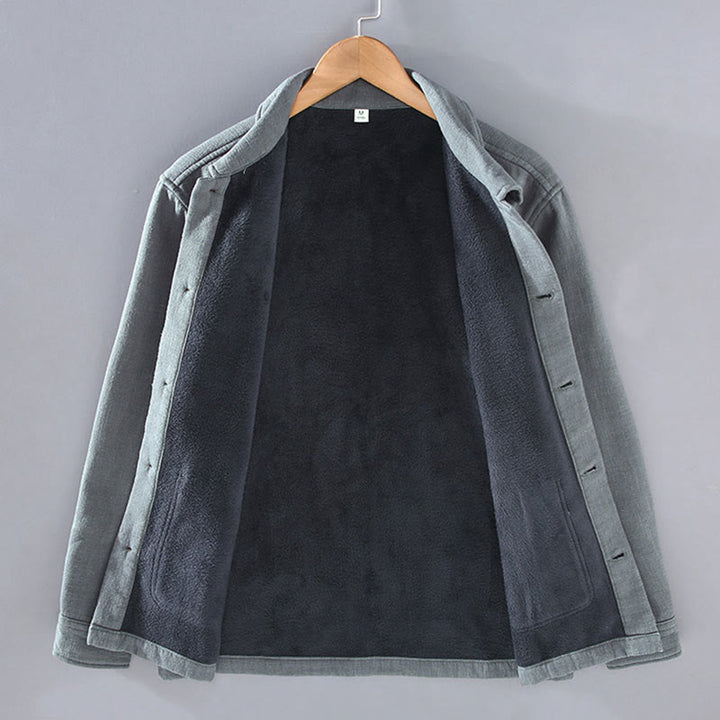 Chaqueta térmica de manga larga Buddha Stones para hombre, de lino y ramio, con forro polar y bolsillos. - image 2