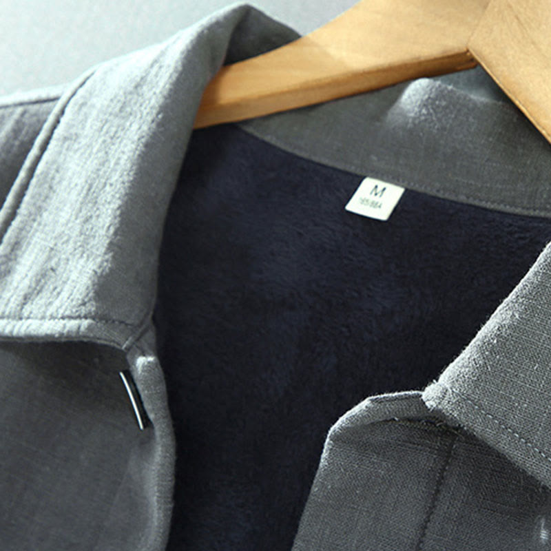 Chaqueta térmica de manga larga Buddha Stones para hombre, de lino y ramio, con forro polar y bolsillos. - image 3