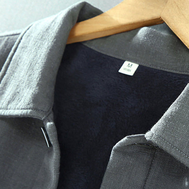 Chaqueta térmica de manga larga Buddha Stones para hombre, de lino y ramio, con forro polar y bolsillos. - image 3
