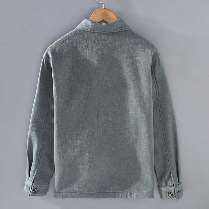Chaqueta térmica de manga larga Buddha Stones para hombre, de lino y ramio, con forro polar y bolsillos. - image 1