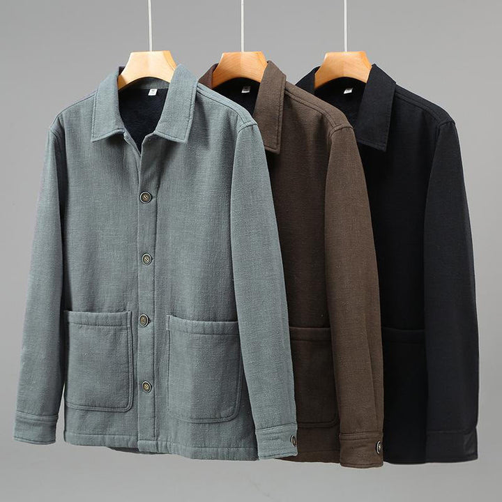 Chaqueta térmica de manga larga Buddha Stones para hombre, de lino y ramio, con forro polar y bolsillos. - image 16