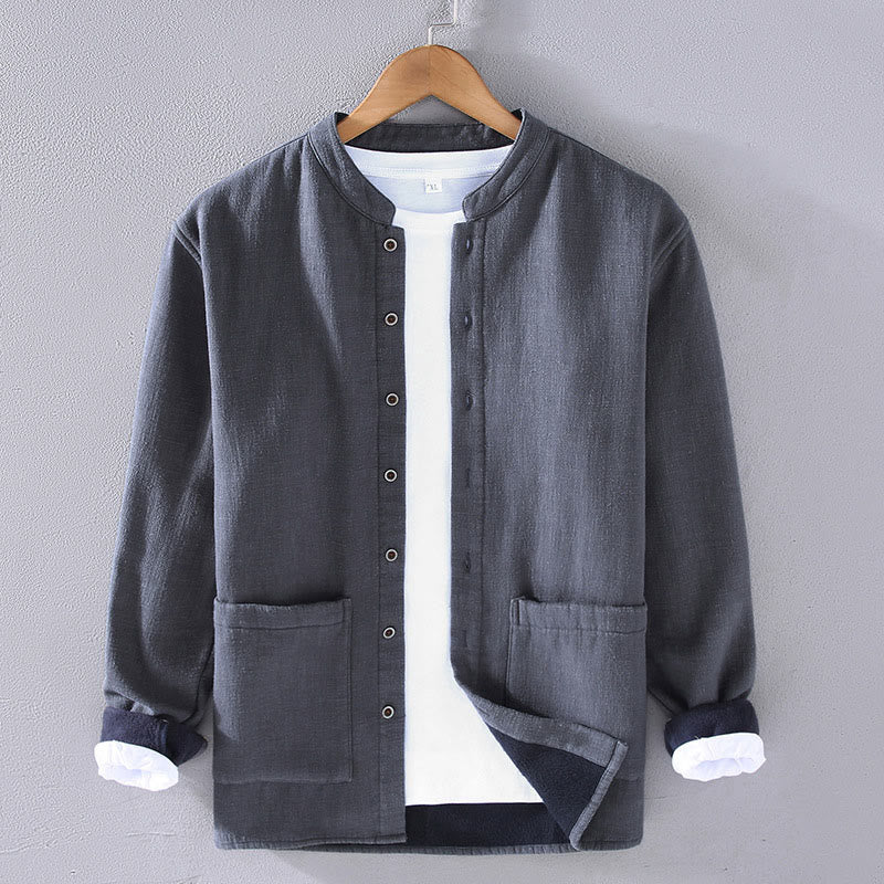 Chaqueta térmica de algodón ramio con forro polar y manga larga con cuello alto y bolsillos de Buddha Stones para hombre - Gris pizarra claro - US/UK/AU42, EU52 (3XL) - image 2