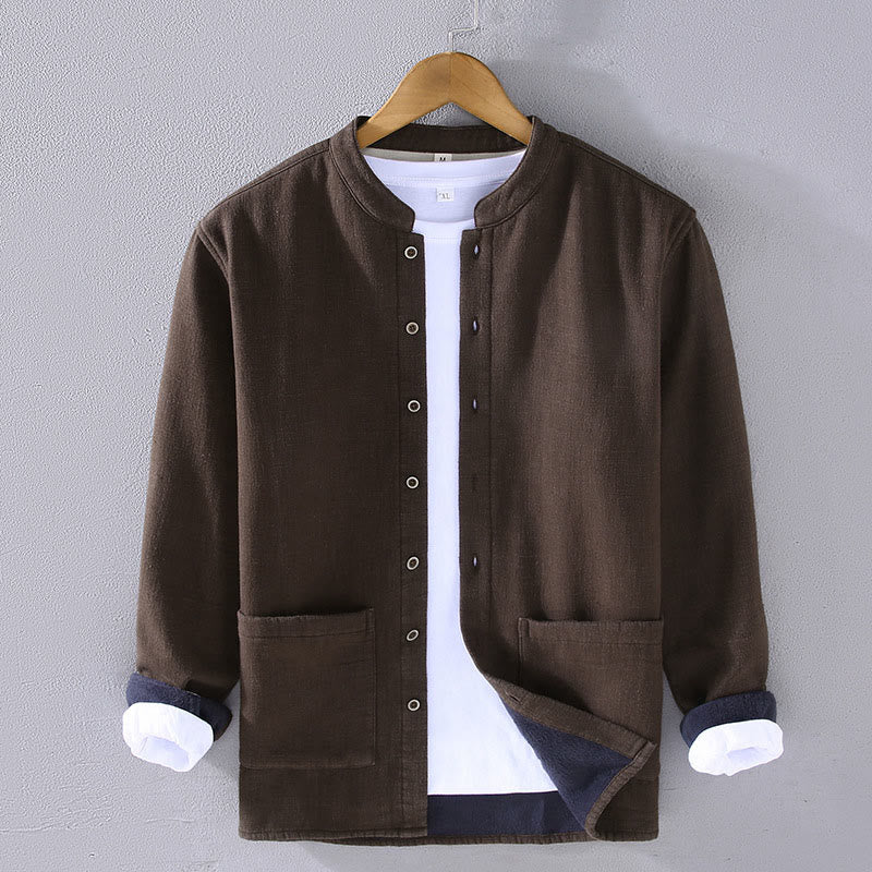 Chaqueta térmica de algodón ramio con forro polar y manga larga con cuello alto y bolsillos de Buddha Stones para hombre - SaddleBrown - US/UK/AU42, EU52 (3XL) - image 0