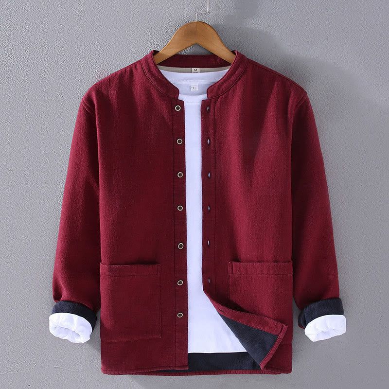 Chaqueta térmica de algodón ramio con forro polar y manga larga con cuello alto y bolsillos de Buddha Stones para hombre - Ladrillo refractario - US/UK/AU42, EU52 (3XL) - image 1
