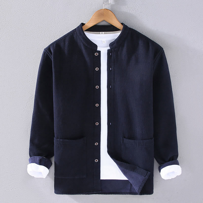 Chaqueta térmica de algodón ramio con forro polar y manga larga con cuello alto y bolsillos de Buddha Stones para hombre - Azul medianoche - US/UK/AU42, EU52 (3XL) - image 3