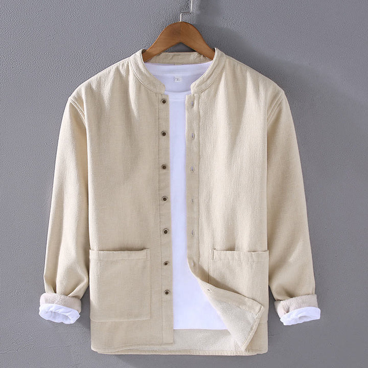 Chaqueta térmica de manga larga con cuello alto, forrada de felpa y de ramio-algodón con bolsillos para hombre de Buddha Stones. - Beige - US/UK/AU42, EU52 (3XL) - image 4